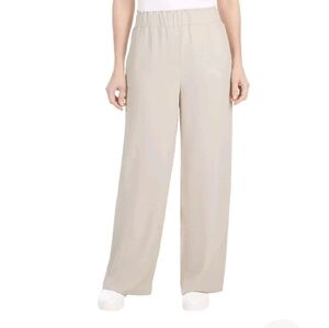 Hilary Radley Women's Wide Leg Crinkle Pants Elastic waistband Oatmeal XL New
